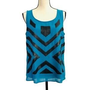 Jennifer Lopez Turquoise Black Matte Sequin Top​